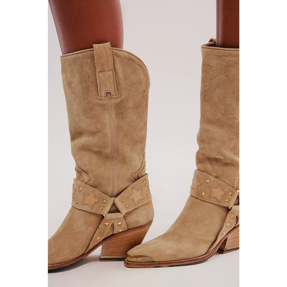 Jo Ghost 'Houston' Tan Harness Suede Leather Boots Size 7 - Picture 1 of 5
